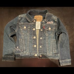 Levi Blue Jean Jacket 3T, embroidered with Butterflies and a flower